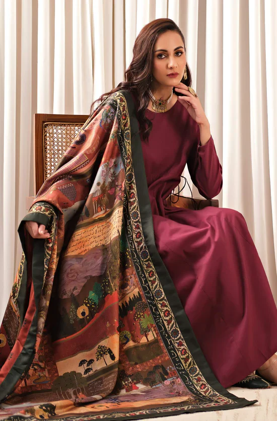 Bagh-e-Mughal (Mughal Garden) Shawl - Green & Rust - Image 6