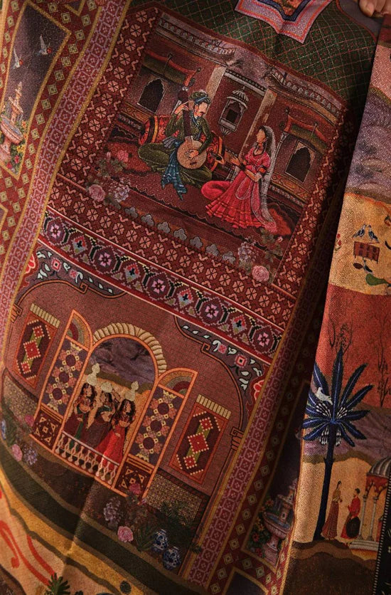 Bagh-e-Mughal (Mughal Garden) Shawl - Green & Rust - Image 8