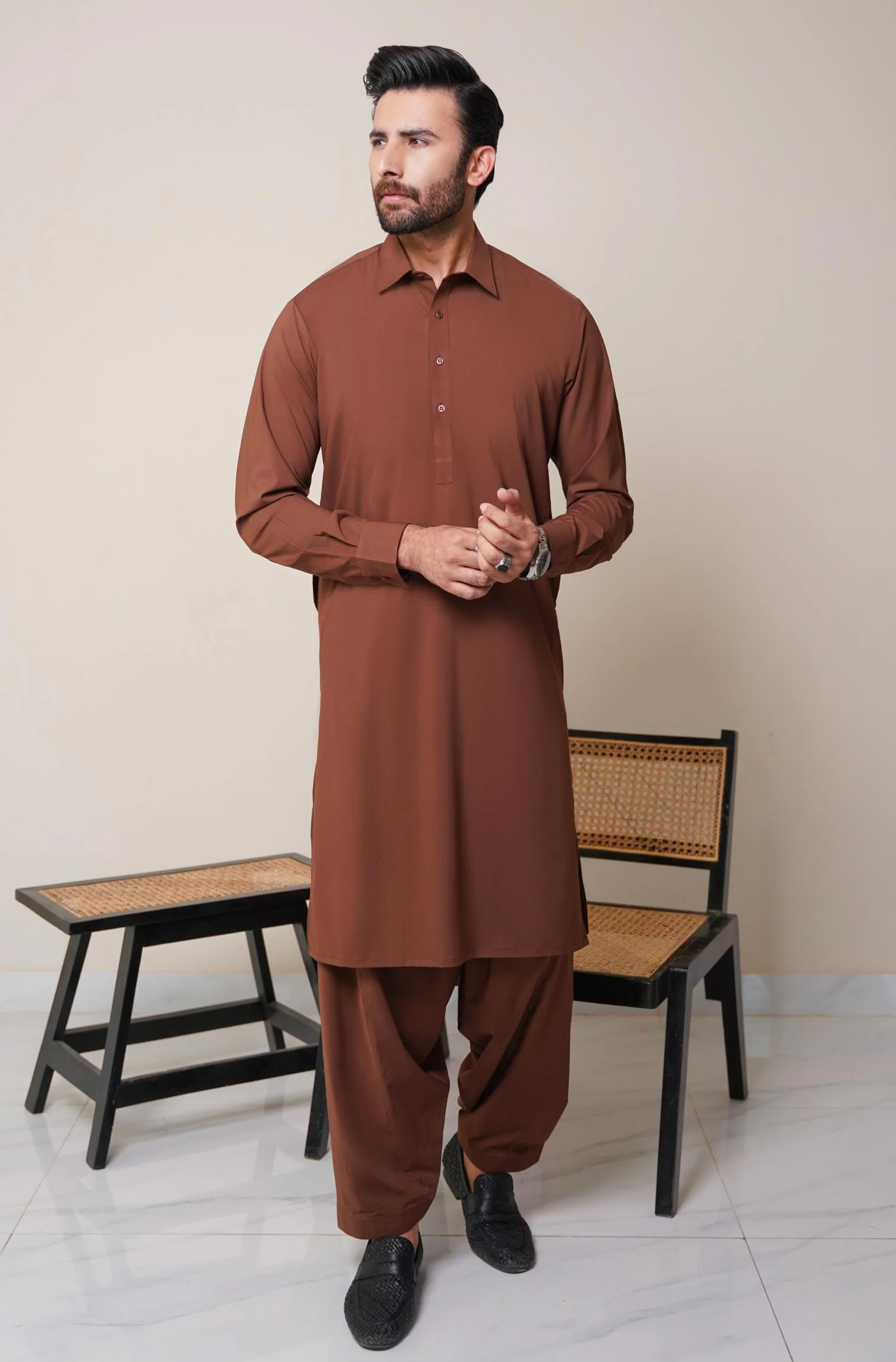 Classic Kameez Shalwar - Cocoa Brown (Men) - Image 4