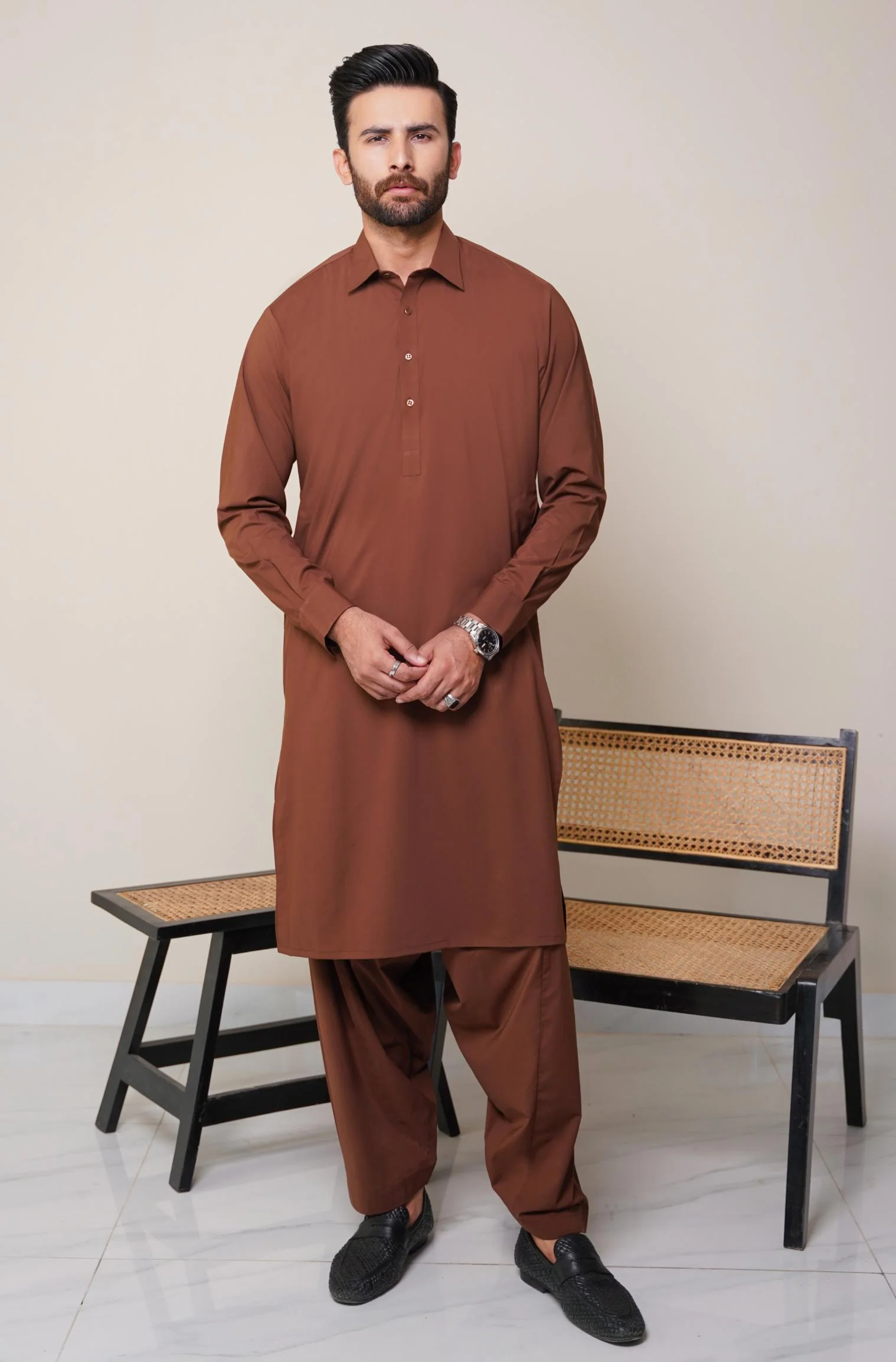 Classic Kameez Shalwar - Cocoa Brown (Men) - Image 7