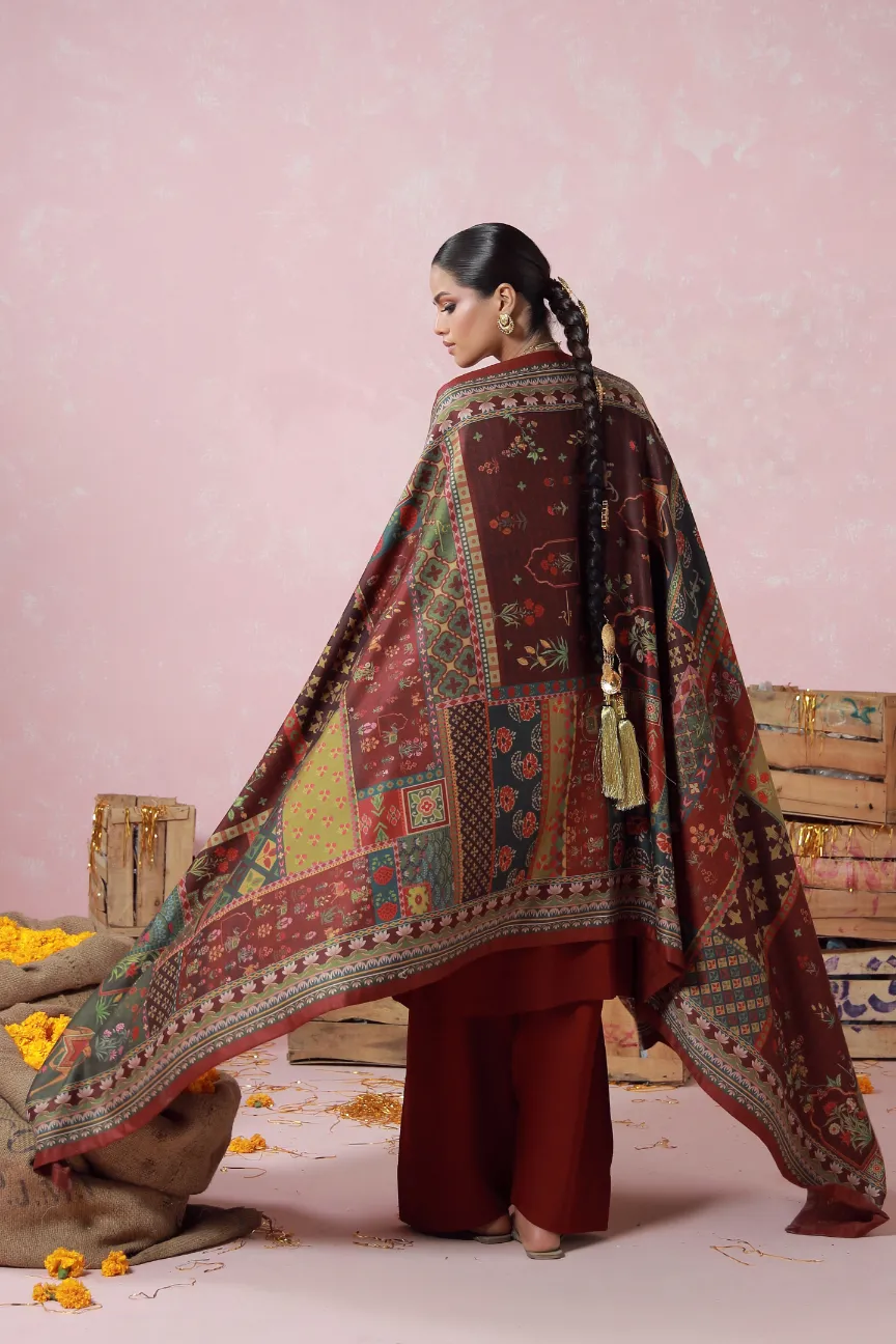 Gulposh (Covered in Flowers) Shawl - Maroon - Image 5