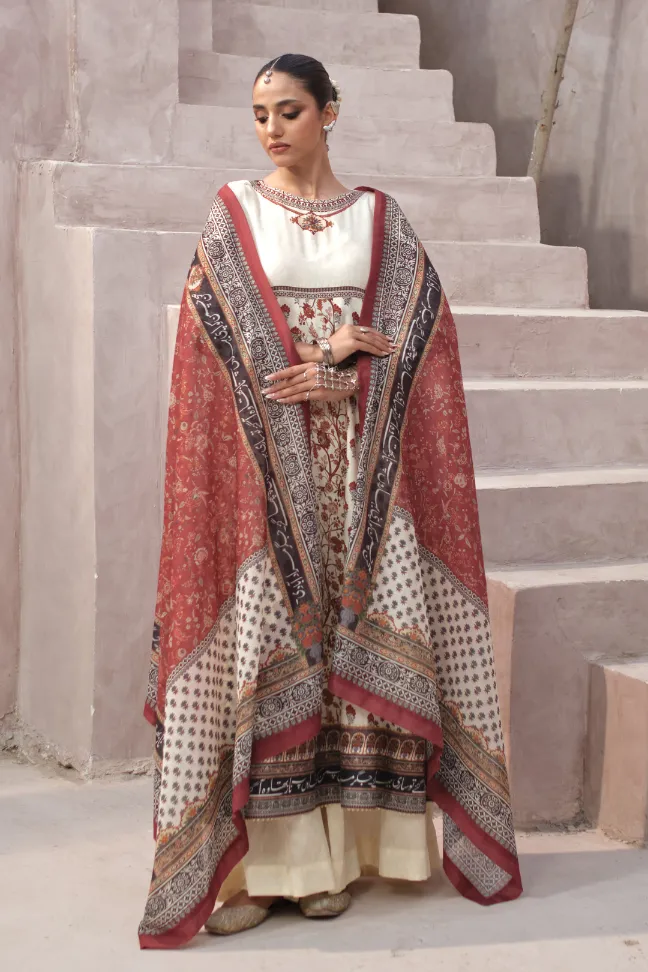 Gulraiz (Floral Rain) - Off White Anarkali Set - Image 7