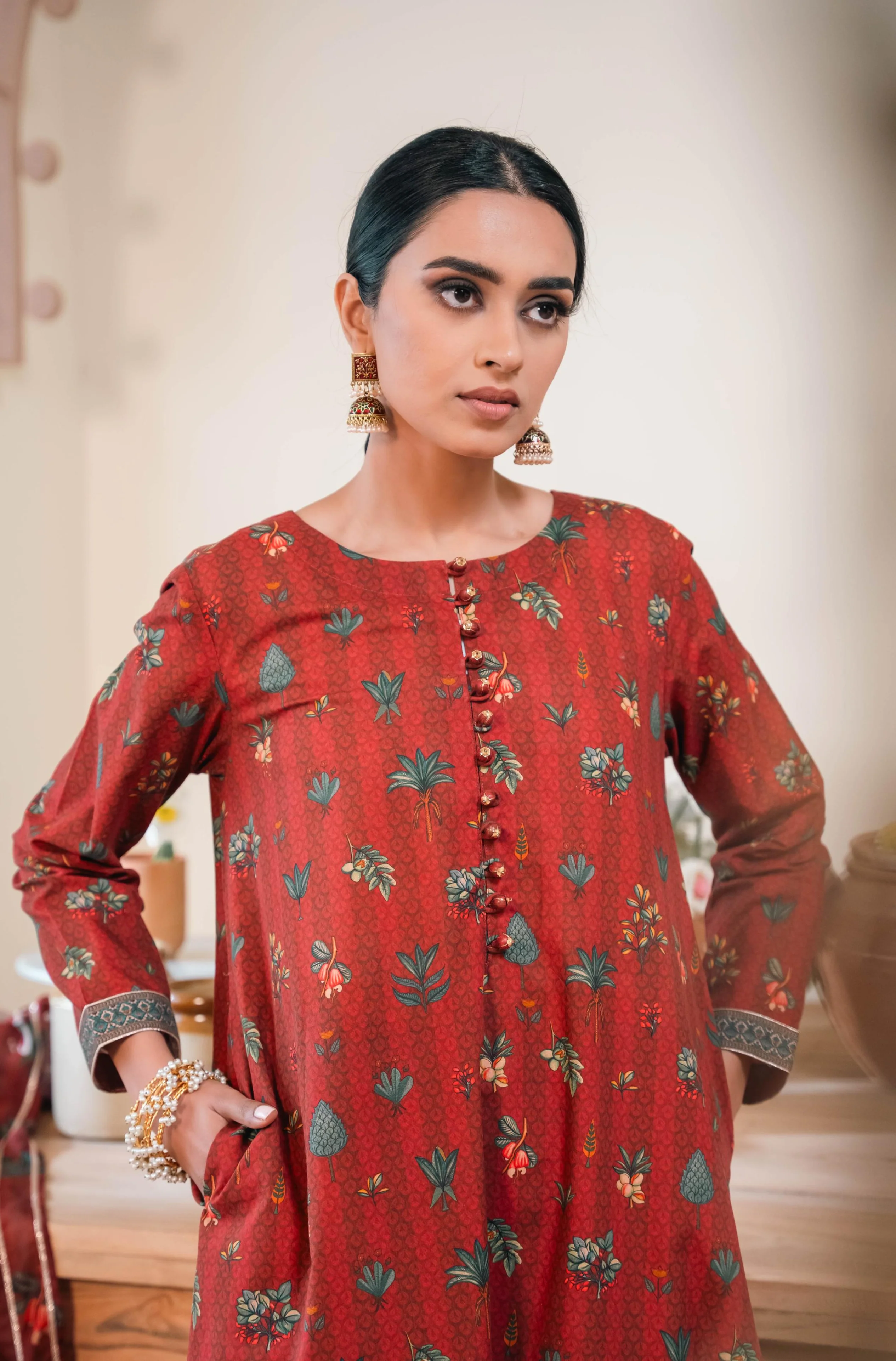 Gulzar (Blooming Garden) - Maroon Co-ord Set - Image 5