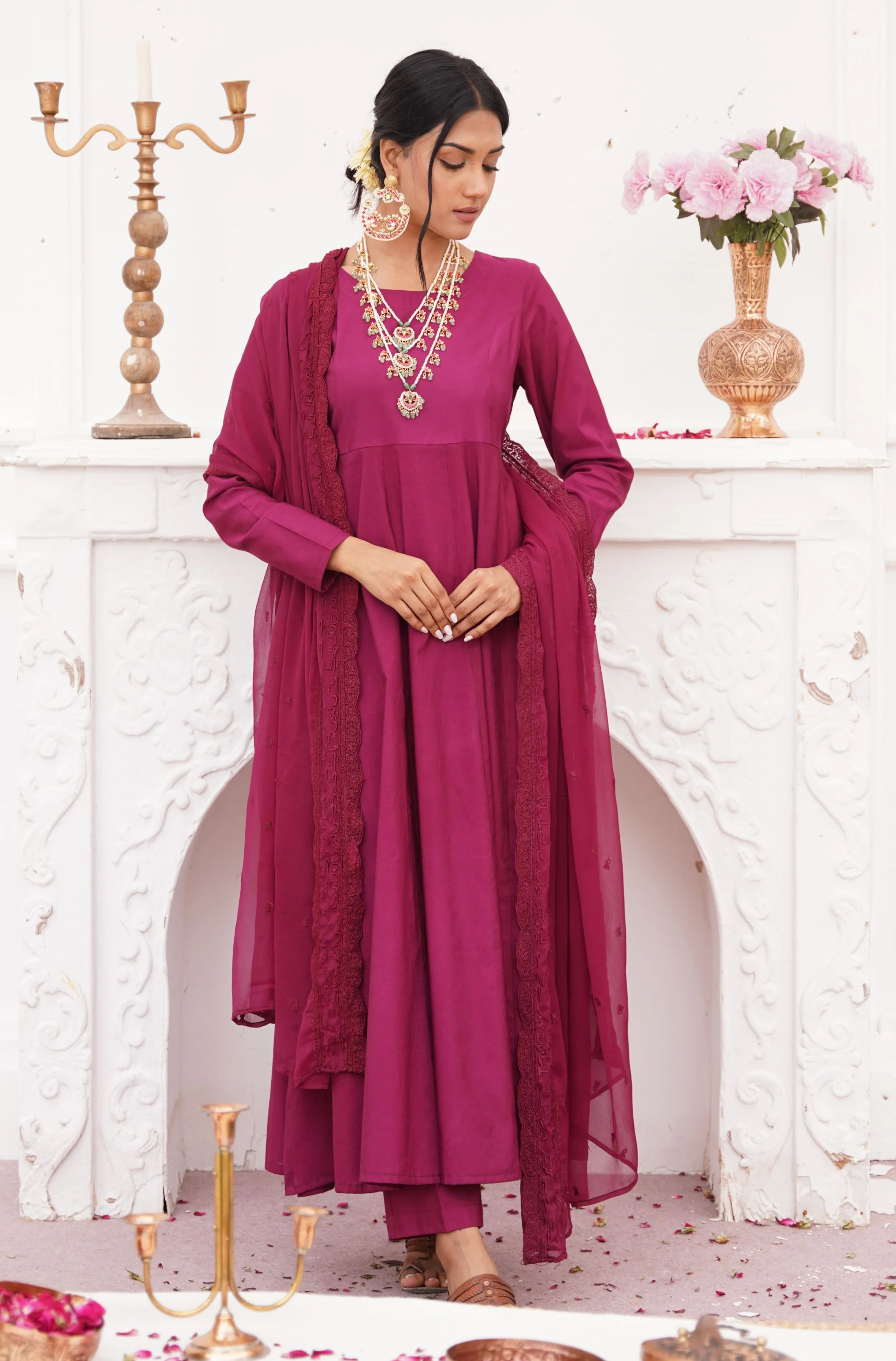 Jahaan (Universe) - Wine Red Anarkali Set - Image 3
