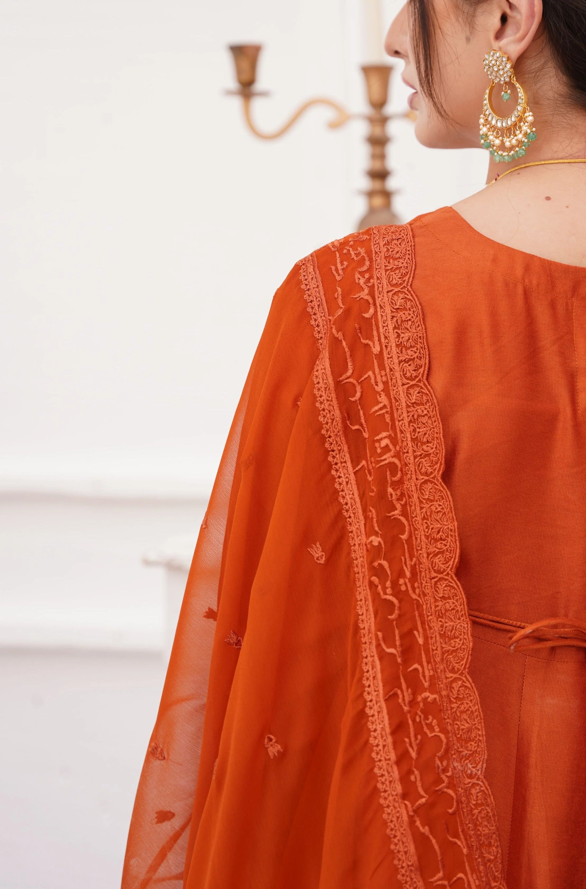 Jahaan (Universe) - Burnt Orange Embroidered Dupatta - Image 4