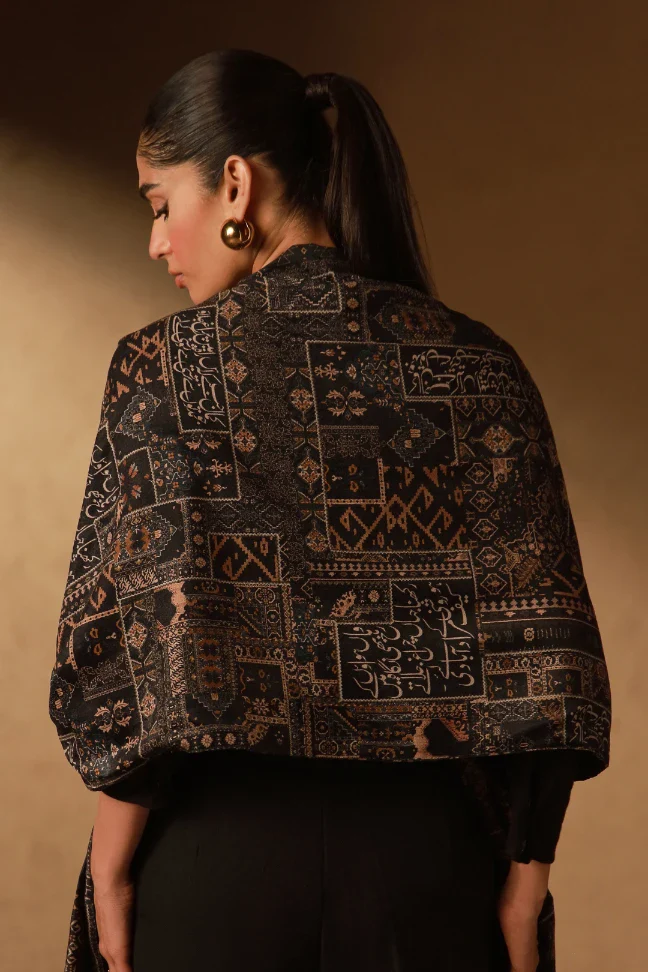 Qala (Art) Velvet Stole - Black - Image 3