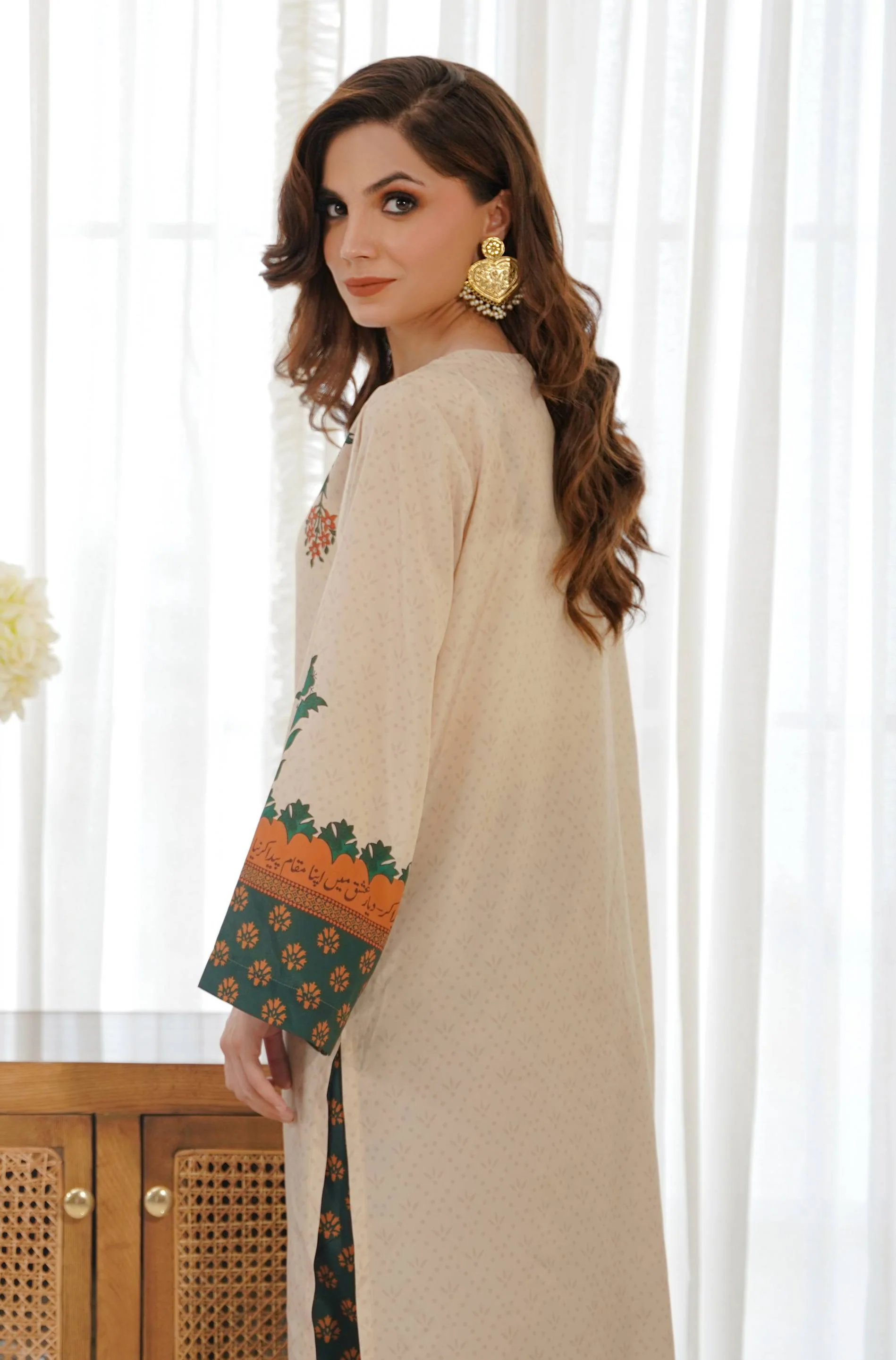 Seher (New Beginnings) Co-ord Set - Beige & Green - Image 4