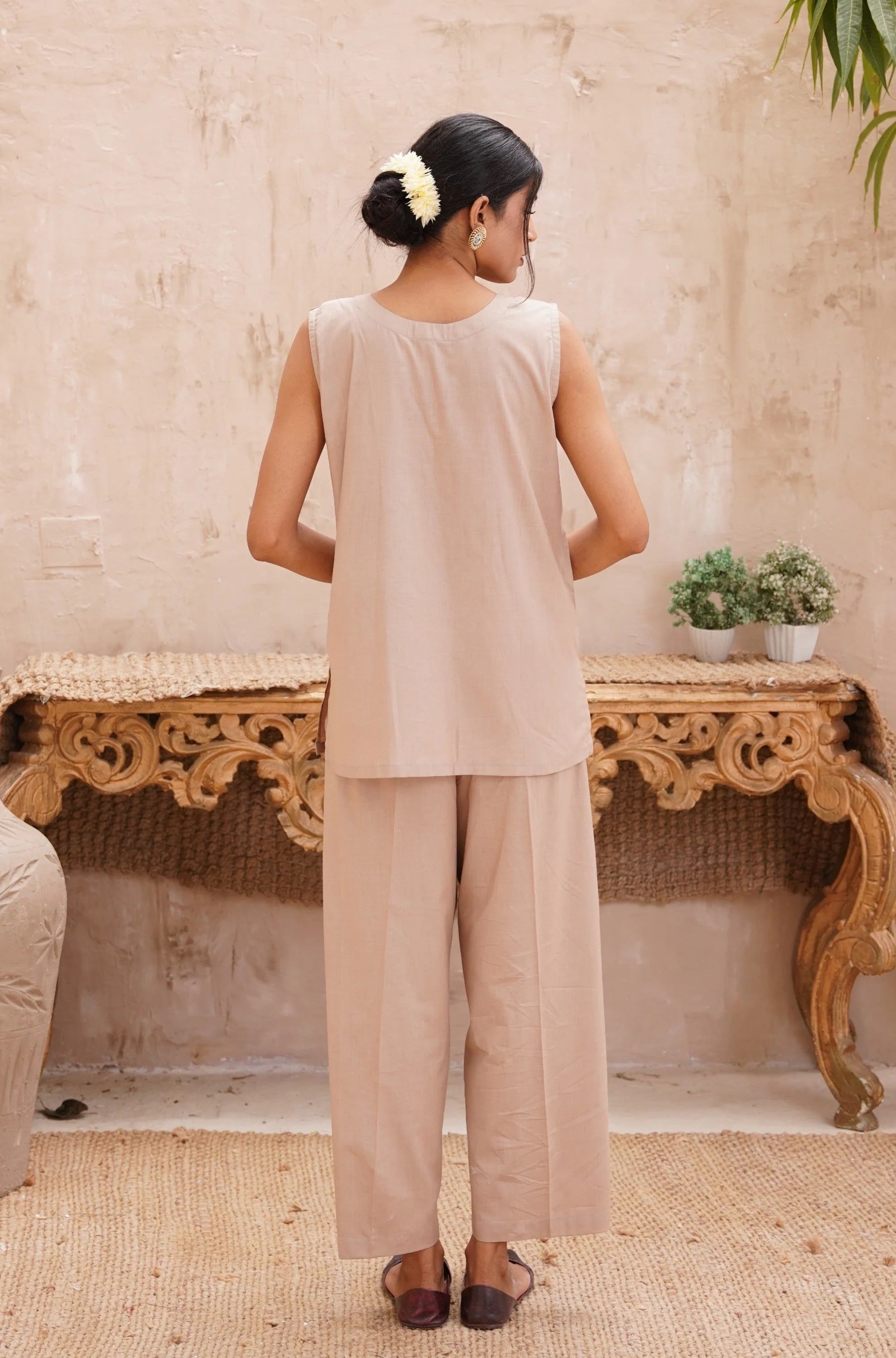 Sleeveless Co-ord Set - Beige - Image 3