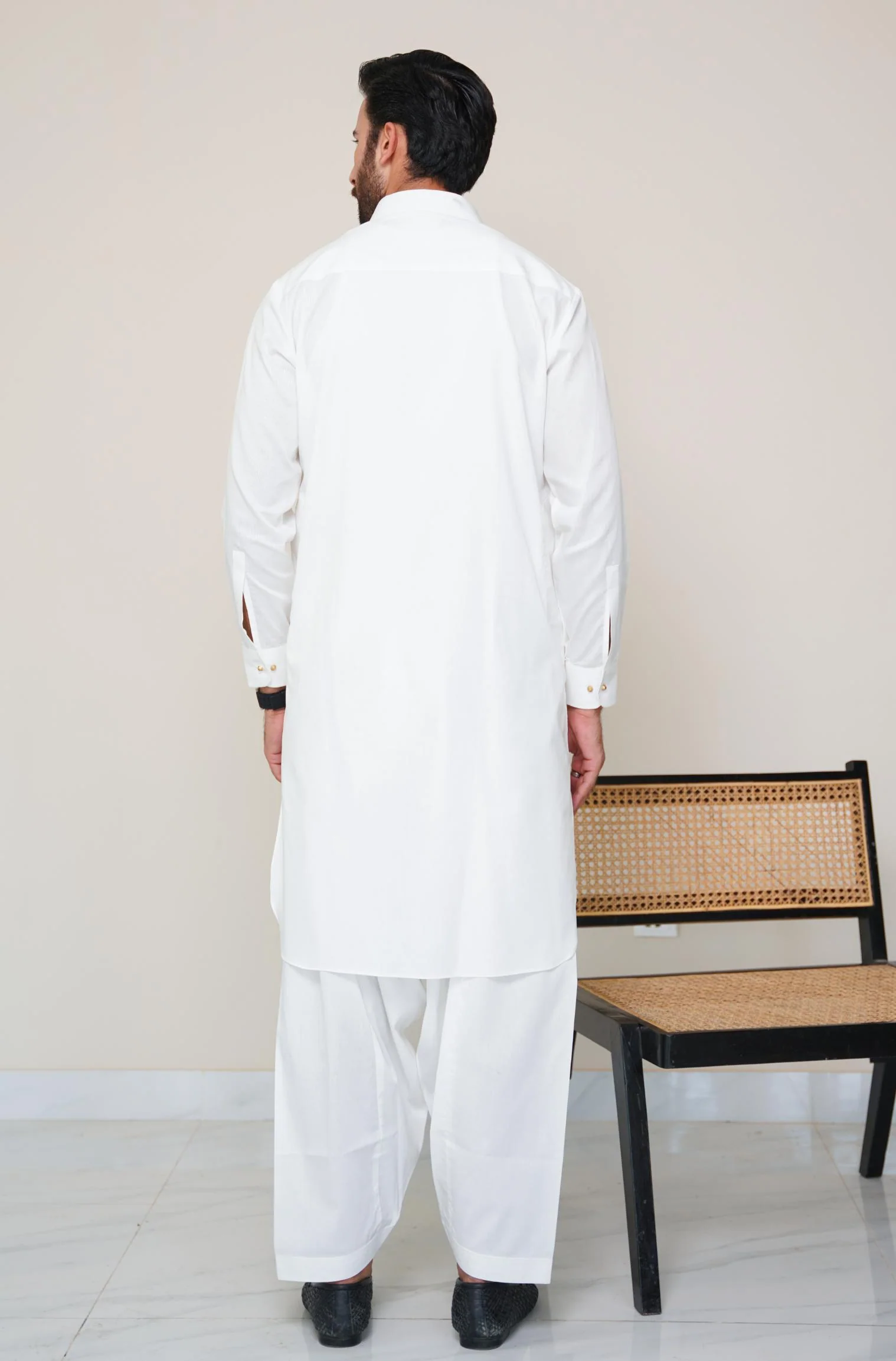 Textured Cotton Kameez Shalwar - Cloud White (Men) - Image 3