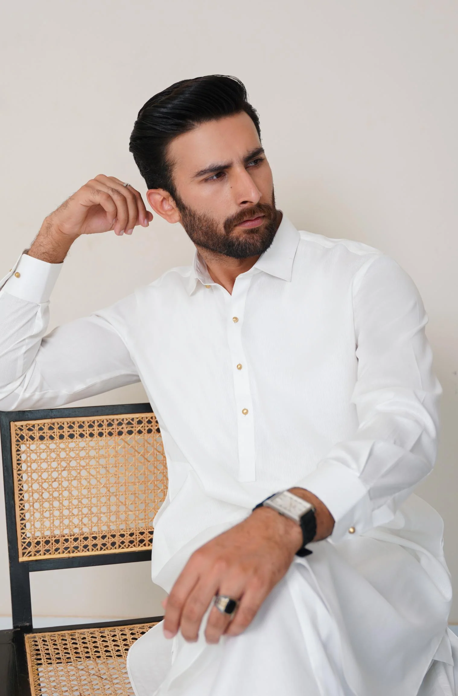 Textured Cotton Kameez Shalwar - Cloud White (Men) - Image 4