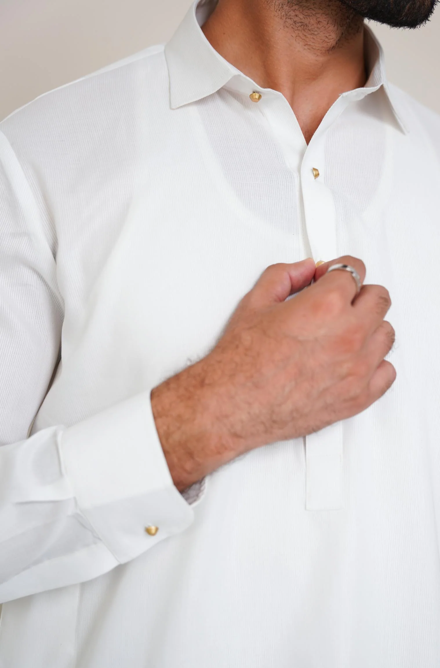 Textured Cotton Kameez Shalwar - Cloud White (Men) - Image 7
