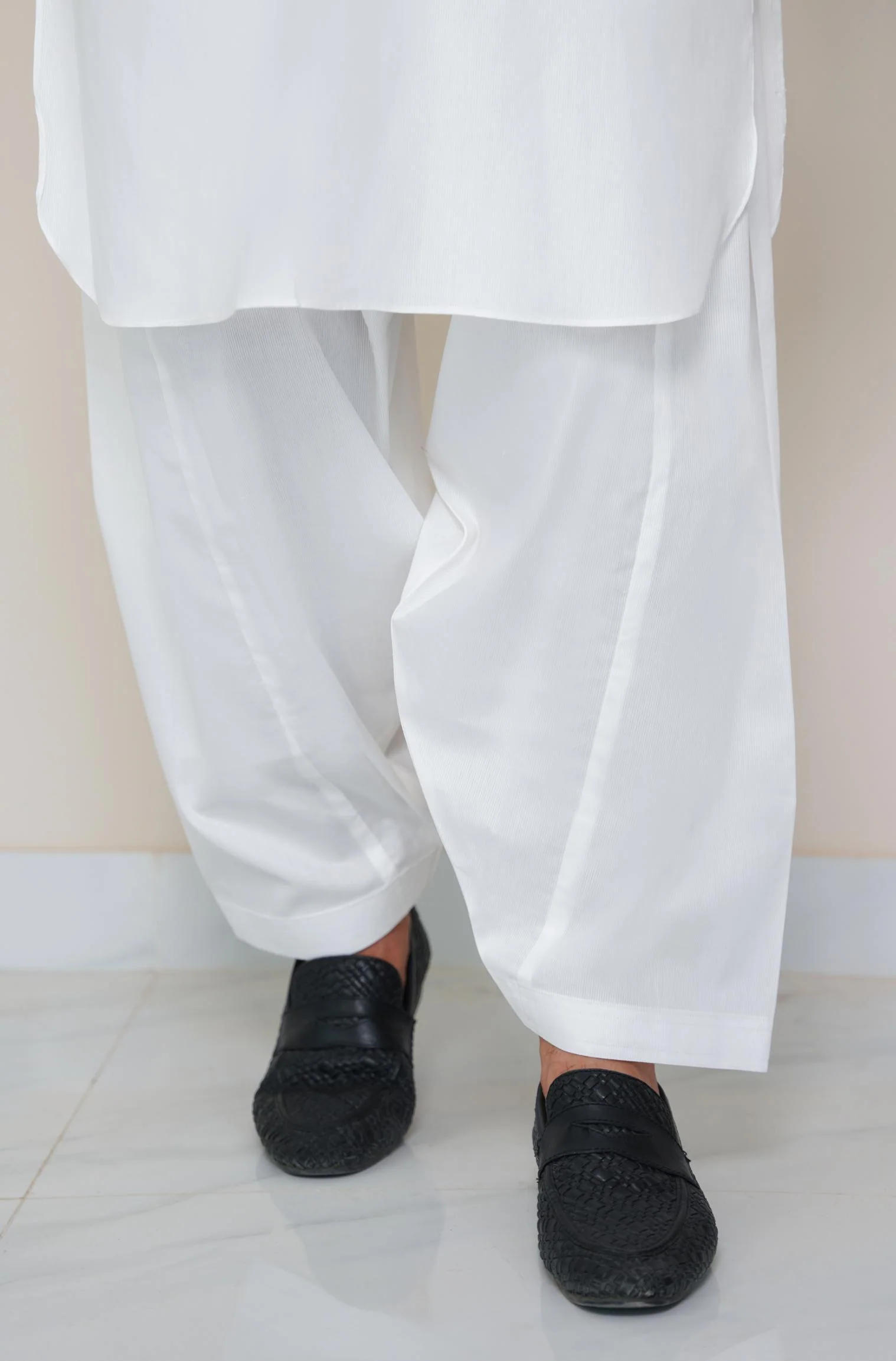 Textured Cotton Kameez Shalwar - Cloud White (Men) - Image 9